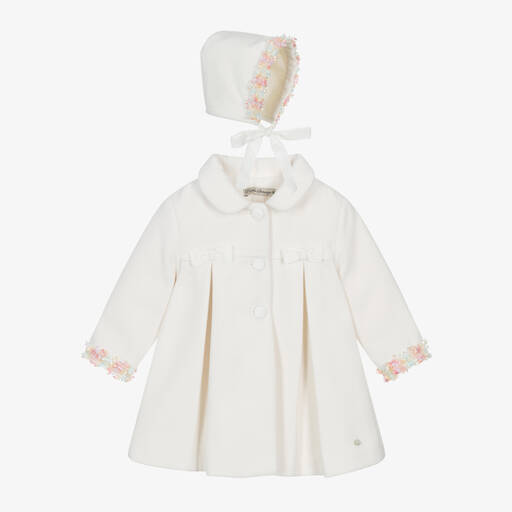 Piccola Speranza-Girls Ivory Coat & Bonnet Set | Childrensalon