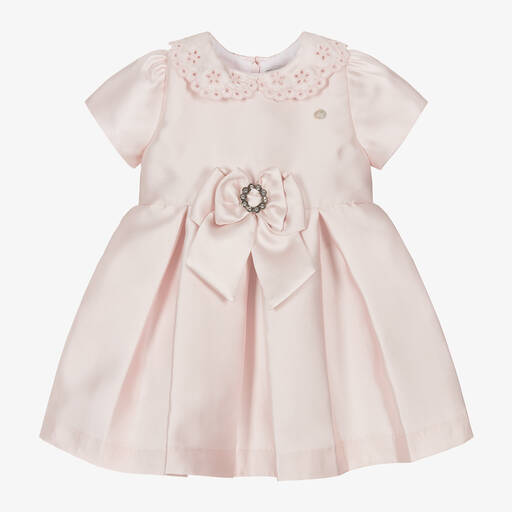 Piccola Speranza-Girls Pale Pink Satin Collared Dress | Childrensalon