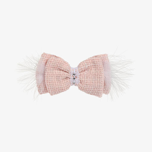 Piccola Speranza-Girls Pink Bouclé Tweed Hair Clip (12cm) | Childrensalon