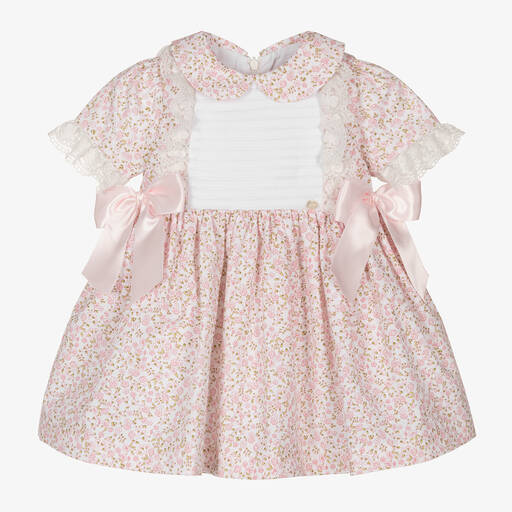 Piccola Speranza-Girls Pink Floral Cotton Dress | Childrensalon