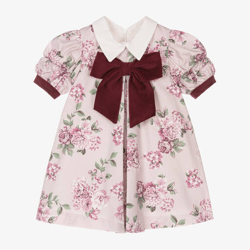 Piccola Speranza-Girls Pink Floral Cotton Dress  | Childrensalon