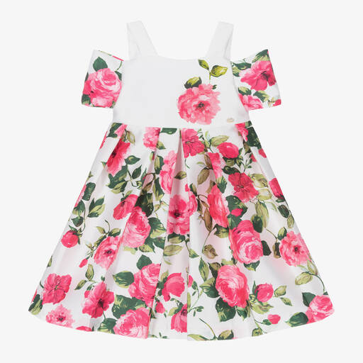 Piccola Speranza-Girls Pink Floral Satin Dress | Childrensalon