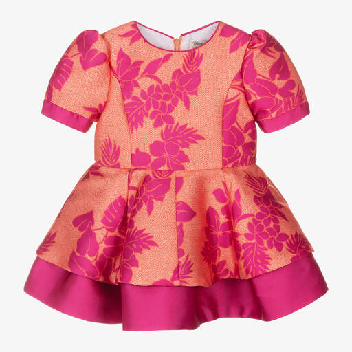 Piccola Speranza-Girls Pink Floral Satin Twill Dress | Childrensalon