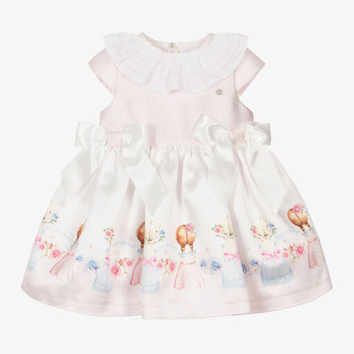 Piccola Speranza-Girls Pink Satin & Broderie Anglaise Dress  | Childrensalon