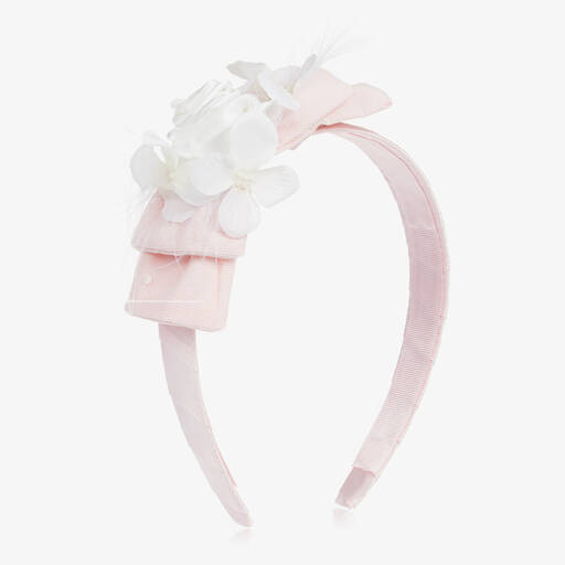 Piccola Speranza-Girls Pink Tulle & White Satin Hairband | Childrensalon