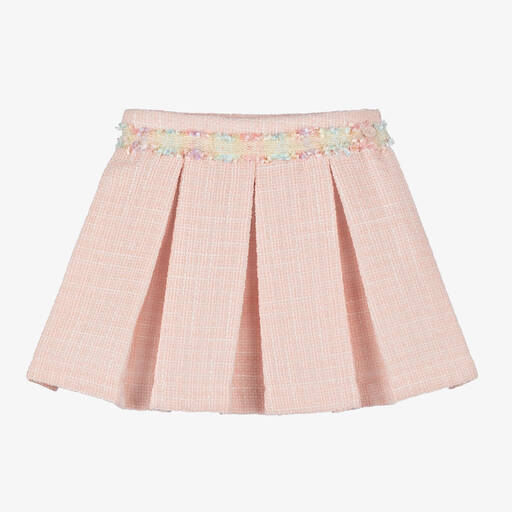 Piccola Speranza-Girls Pink Tweed Pleated Skirt | Childrensalon
