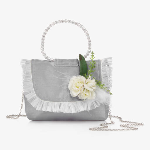Piccola Speranza-Girls Silver Flower Handbag (21cm) | Childrensalon