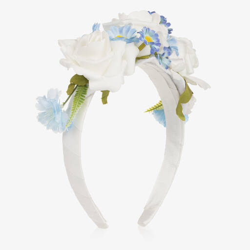 Piccola Speranza-Girls White & Blue Floral Hairband | Childrensalon
