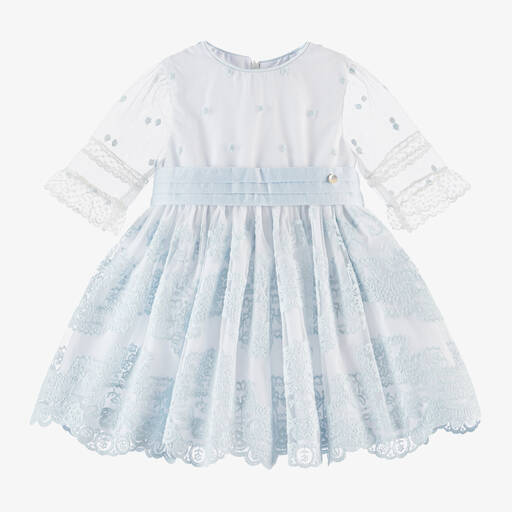 Piccola Speranza-Girls White Embroidered Tulle Dress | Childrensalon