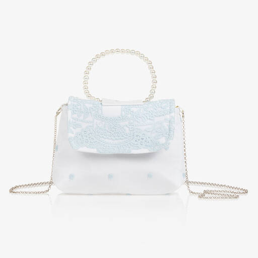 Piccola Speranza-Girls White Lace & Tulle Handbag (18cm) | Childrensalon