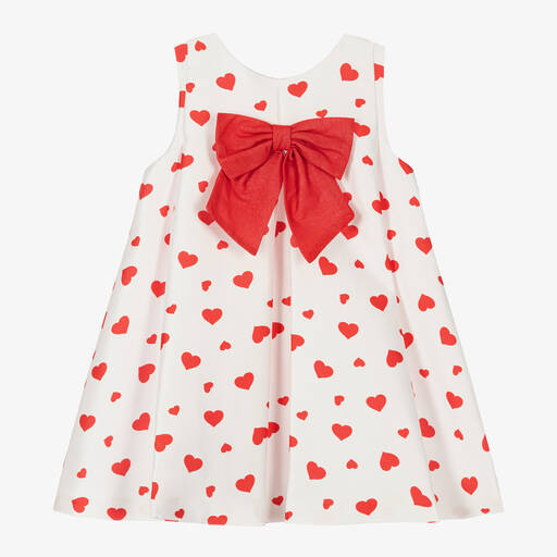 Piccola Speranza-Girls White & Red Satin Twill Heart Dress | Childrensalon