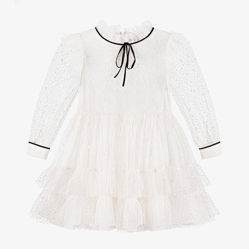Piccola Speranza-Girls White Tulle Star Dress | Childrensalon