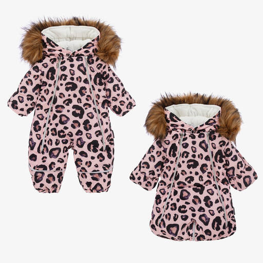 Pilguni-Rosa Leoparden-Schneeanzug für weibliche Babys | Childrensalon