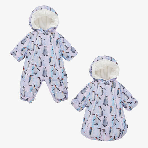 Pilguni-Blue & Pink Penguin Baby Snowsuit | Childrensalon