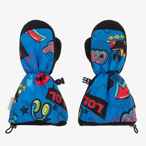 Pilguni-Moufles de ski bleues imprimé cool | Childrensalon