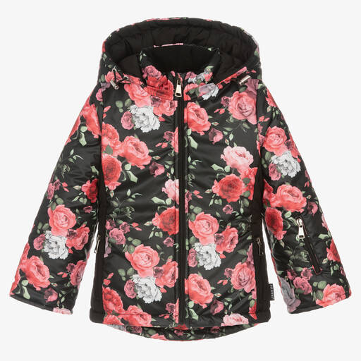 Pilguni-Черная лыжная куртка с розовыми цветами | Childrensalon