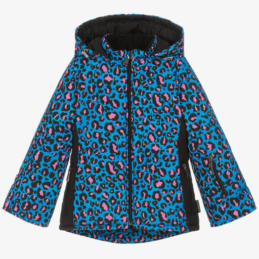 Pilguni-Girls Blue Leopard Print Ski Jacket | Childrensalon