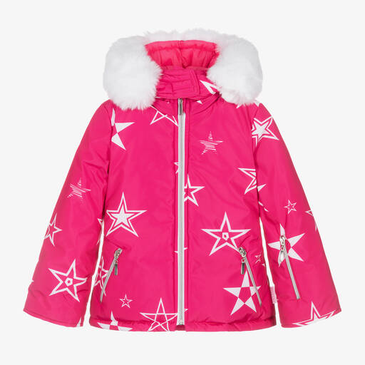 Pilguni-Girls Pink Star Print Ski Jacket | Childrensalon