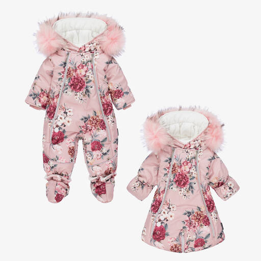 Pilguni-Pink Floral Baby Snowsuit | Childrensalon