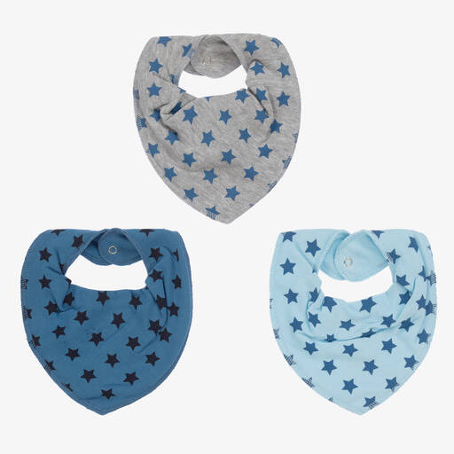 Pippi-Lot de 3 bavoirs bandanas étoilés bleus en coton bio  | Childrensalon
