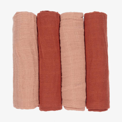 Pippi-Lot de 4 langes en mousseline de coton bio rose | Childrensalon