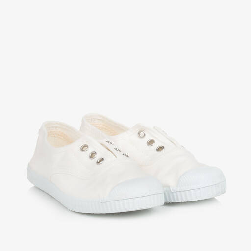 Pisamonas- حذاء رياضي سهل الإنتعال كانفاس لون أبيض | Childrensalon