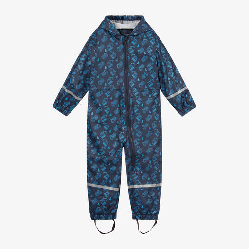 Playshoes-Blauer Regenanzug mit Digger-Print | Childrensalon