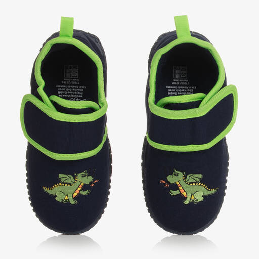 Playshoes-Chaussons bleus et verts Dragon | Childrensalon