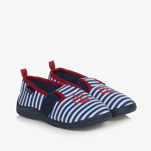Playshoes-Blue & White Striped Slippers | Childrensalon