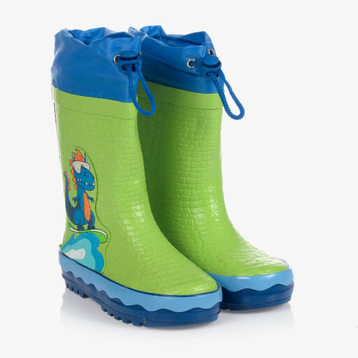 Playshoes-بوت واقي من المطر مطاط لون أخضر وأزرق للأولاد | Childrensalon