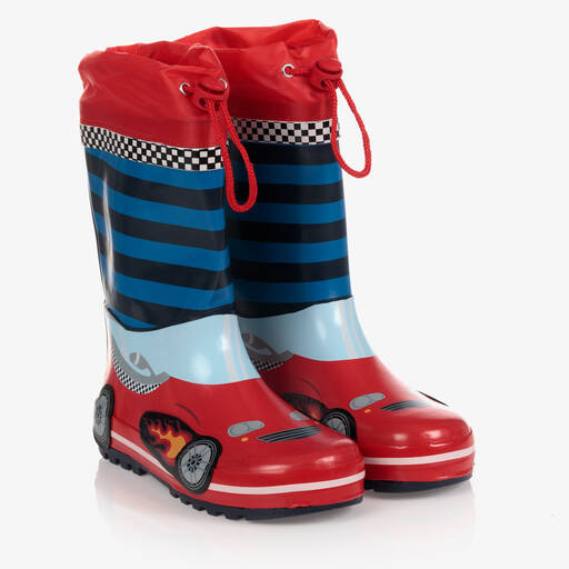 Playshoes-Красные резиновые сапоги в виде гоночных машин для мальчиков | Childrensalon