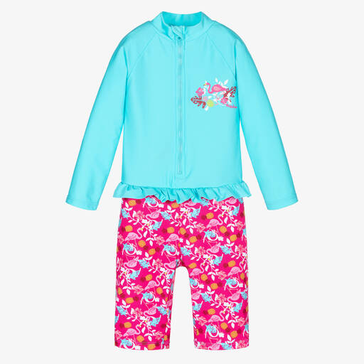 Playshoes-Girls Blue & Pink Sun Suit (UPF50+) | Childrensalon