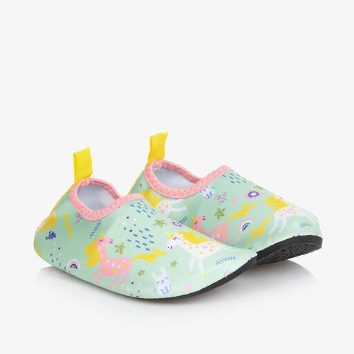 Playshoes-Girls Green Unicorn Aqua Shoes  | Childrensalon