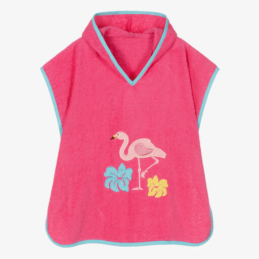 Playshoes-Girls Pink Cotton Flamingo Poncho Towel | Childrensalon