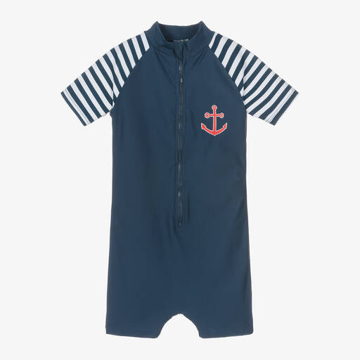 Playshoes-Navy Blue Anchor Sun Suit (UPF50+) | Childrensalon