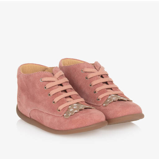 Pom d'Api-Girls Pink Suede Leather First Walker Boots | Childrensalon