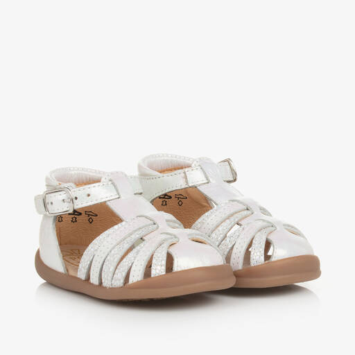 Pom d'Api-Girls Silver Leather Sandals | Childrensalon