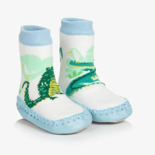 Powell Craft-Зелено-голубые тапочки-носки с крокодилами | Childrensalon