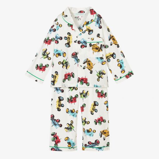 Powell Craft-Белая хлопковая пижама с тракторами для мальчиков | Childrensalon