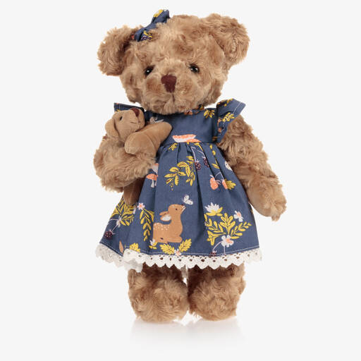 Powell Craft-Коричневый плюшевый мишка в платье лесными зверюшками (34см) | Childrensalon