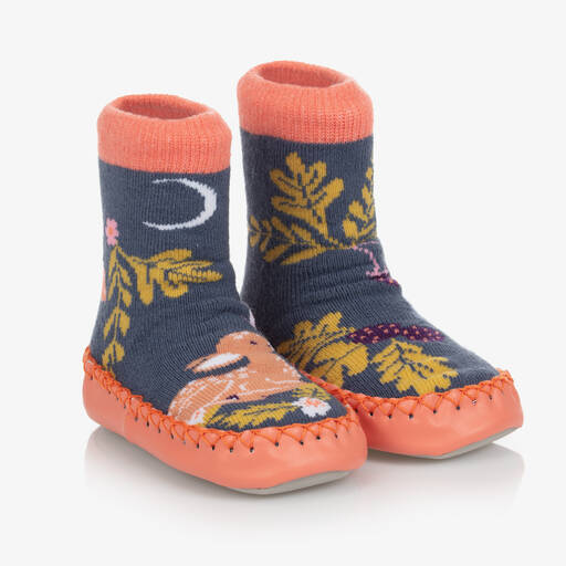 Powell Craft-Girls Blue Forest Slipper Socks | Childrensalon