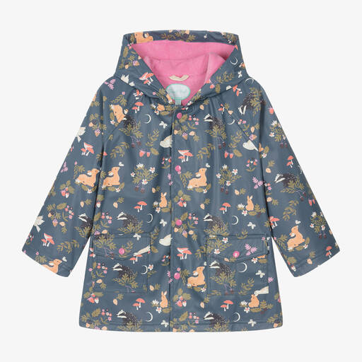 Powell Craft-Girls Blue Woodland Print Raincoat | Childrensalon