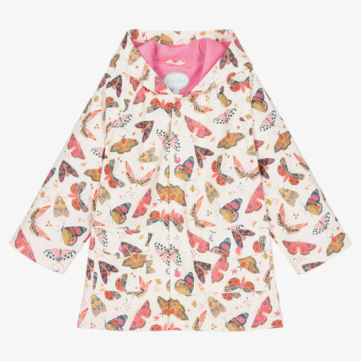 Powell Craft-Girls Ivory Butterfly Raincoat | Childrensalon