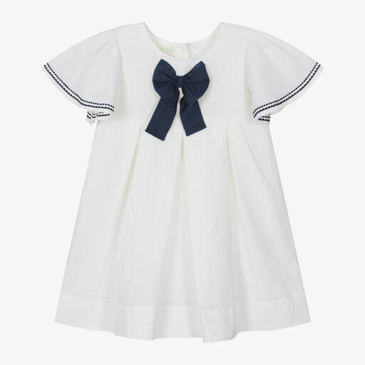 Powell Craft-Girls Ivory Linen & Cotton Dress | Childrensalon