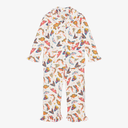 Powell Craft-Girls Ivory & Pink Butterfly Pyjamas | Childrensalon