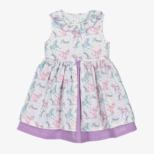 Powell Craft-Платье из хлопка белого цвета для девочек | Childrensalon