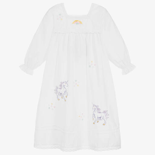 Powell Craft-Ночная рубашка из хлопка белого цвета для девочек | Childrensalon