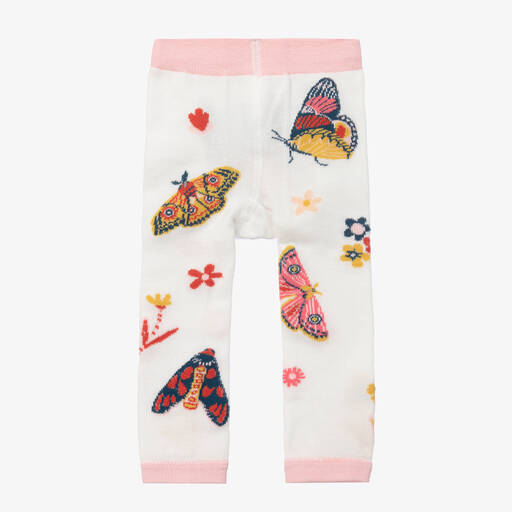 Powell Craft-Girls White & Pink Cotton Butterfly Leggings | Childrensalon