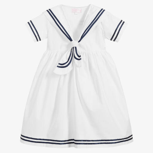 Powell Craft-White Cotton Girls Sailor Dress | Childrensalon