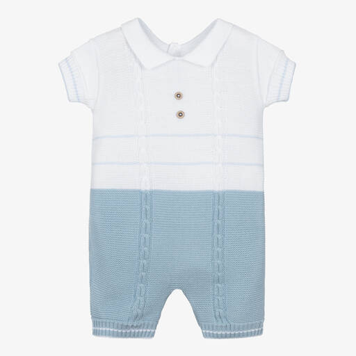 Pretty Originals-Baby Boys Blue & White Knitted Shortie | Childrensalon